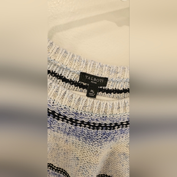 Talbots White and Blue Striped Sleeveless Sweater MP - Picture 2 of 3